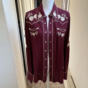 Stetson Women’s Burgundy Western Shirt with Cream Embroidery